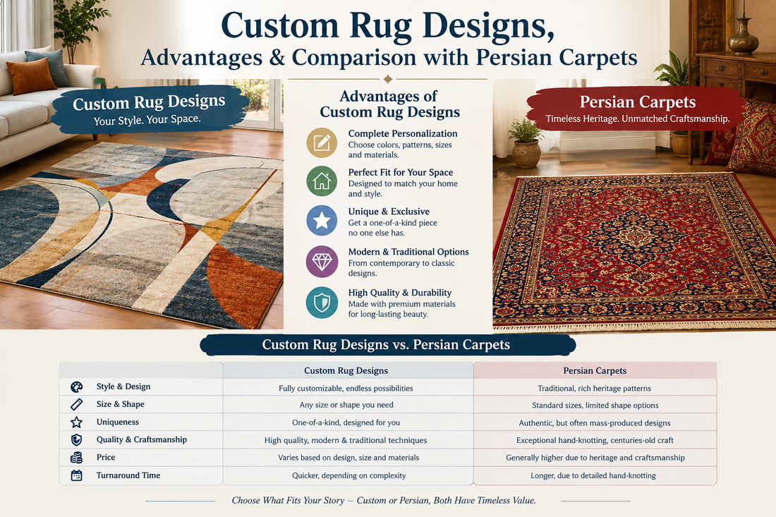 Custom Rug Designs, Advantages & Comparison with Persian Carpets