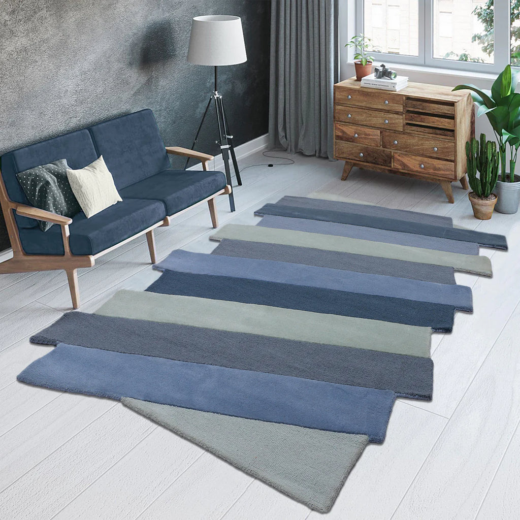 Hand-Tufted Wool Rug with Diagonal Stripe Design