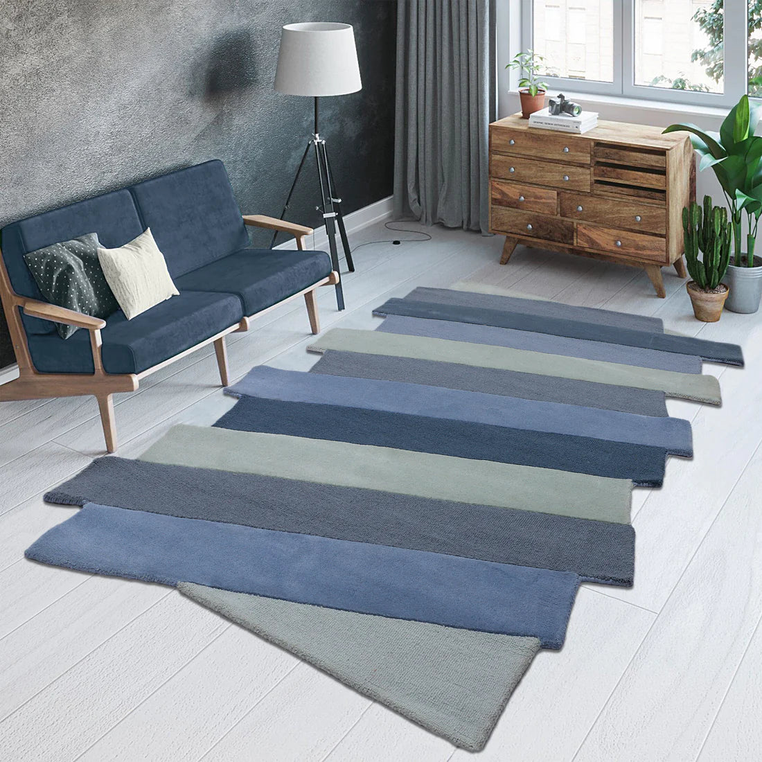 Hand-Tufted Wool Rug with Diagonal Stripe Design