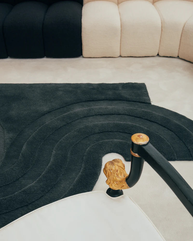 Designer Charcoal Abstract Wool Rug