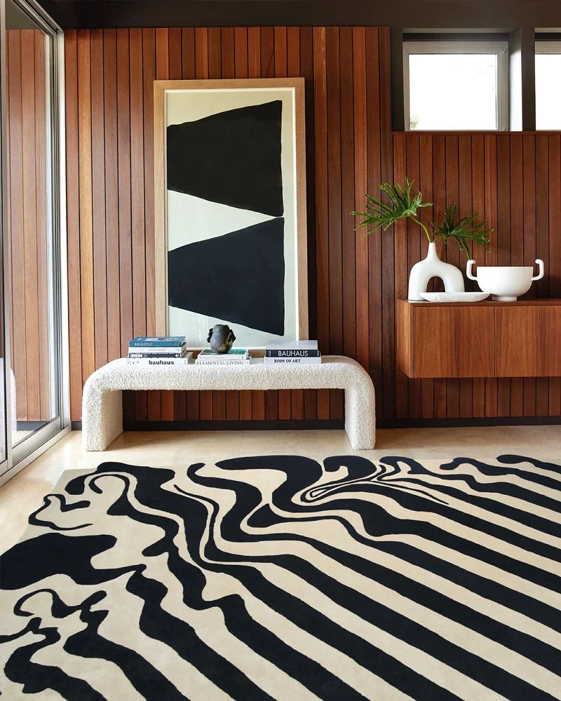 Noir Fluid Deformation Irregular Rug