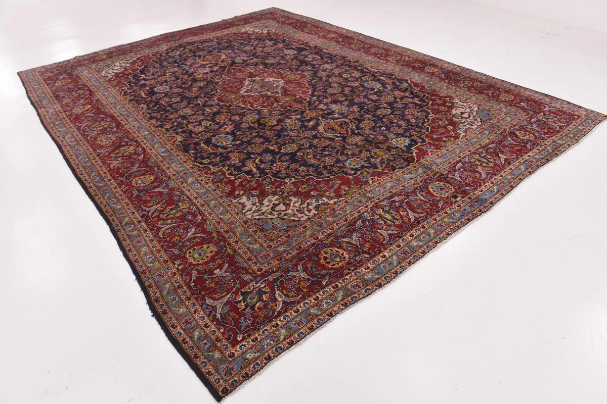 Hand-Knotted Regal Sapphire Field Royal Medallion Luxury Wool Rug