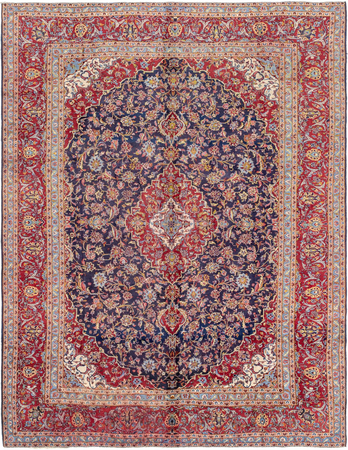 Hand-Knotted Regal Sapphire Field Royal Medallion Luxury Wool Rug