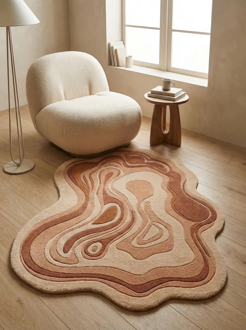 Luxury Hand-Tufted Wool Rug with Topographic Design