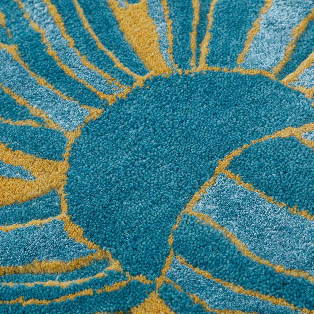 Blue Tropical Foliage Pattern Irregular Rug