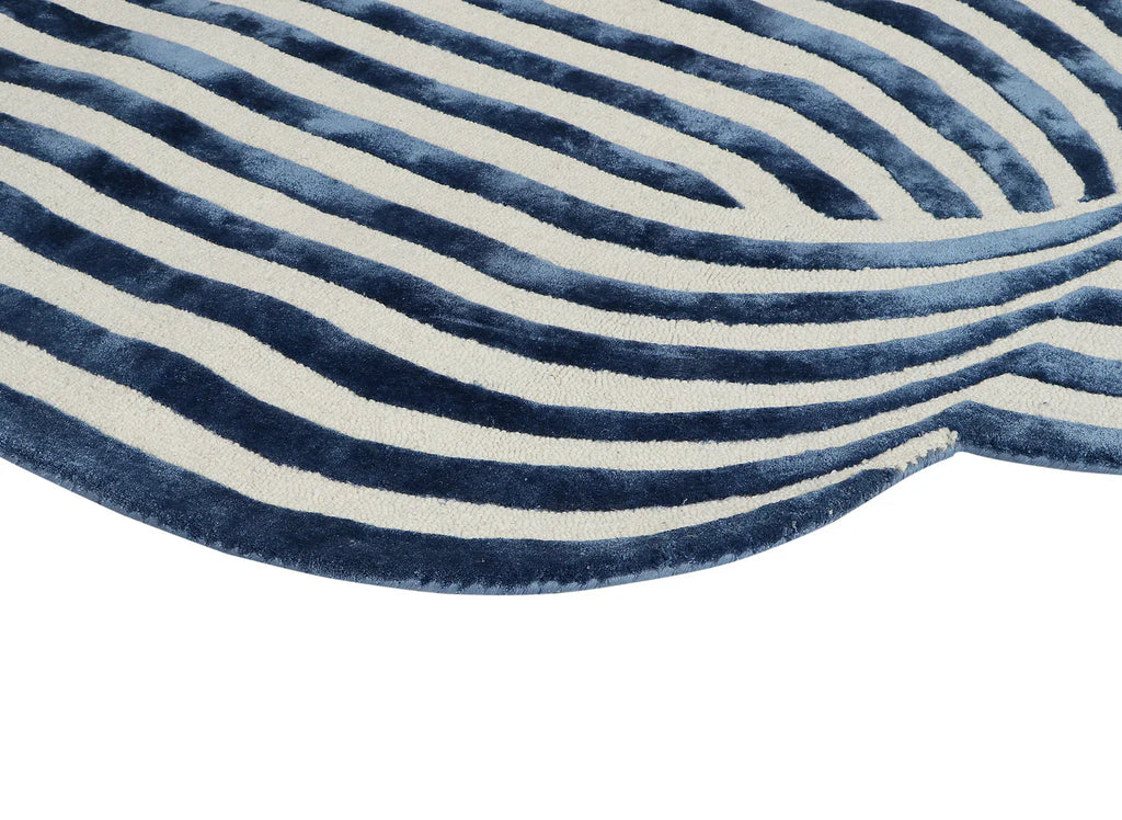 Blue Ivory Wave Irregular Hand Tufted Wool Carpet