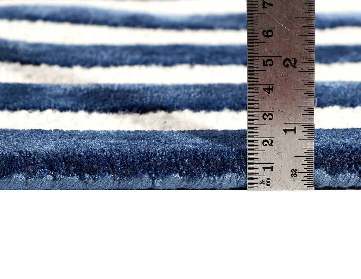 Blue Ivory Wave Irregular Hand Tufted Wool Carpet