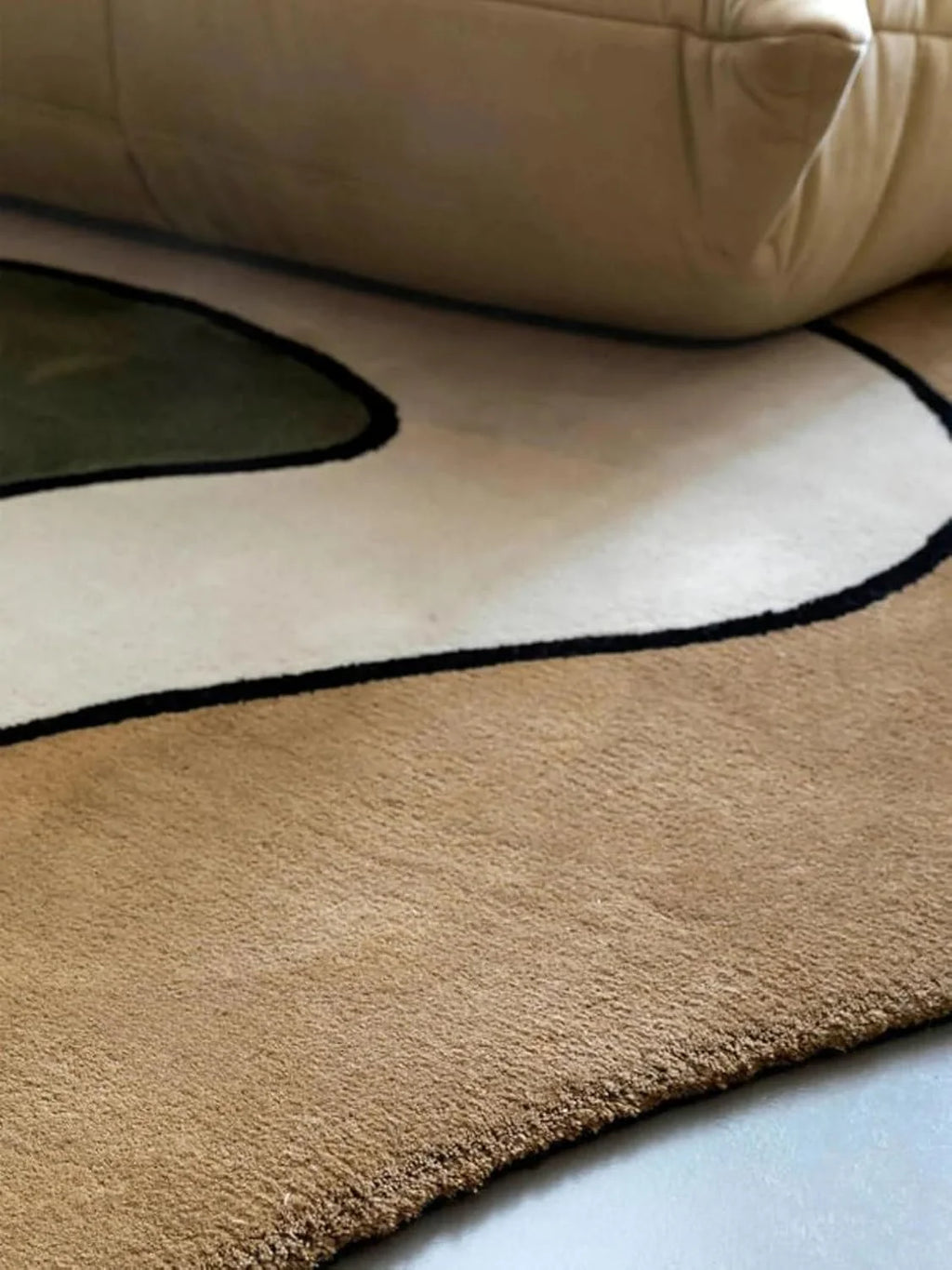 Beige & Green Irregular Shape Area Rug
