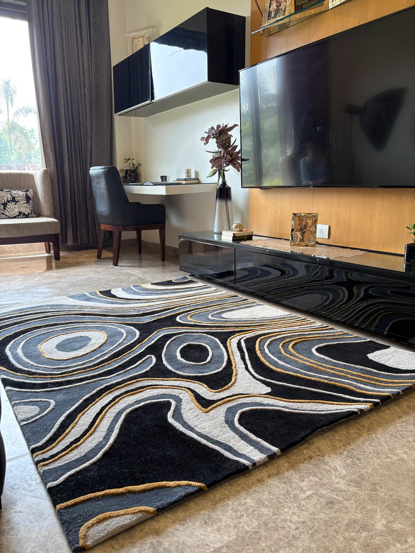 Modern Abstract Swirl Wool Rug