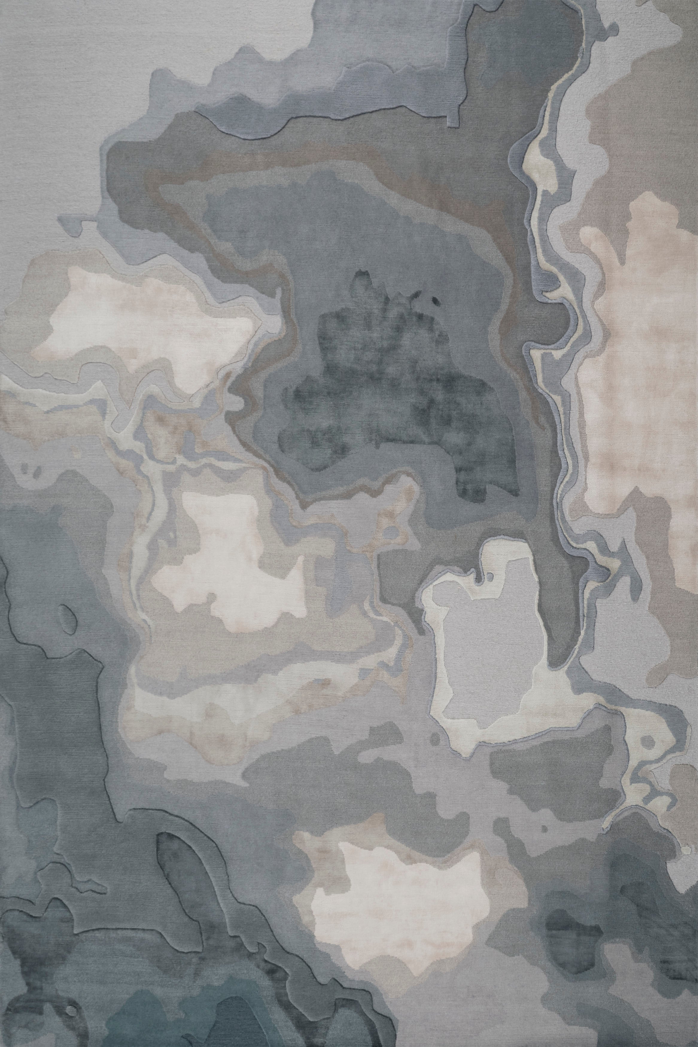 Glacial Strata Silk Viscose Abstract Area Rug