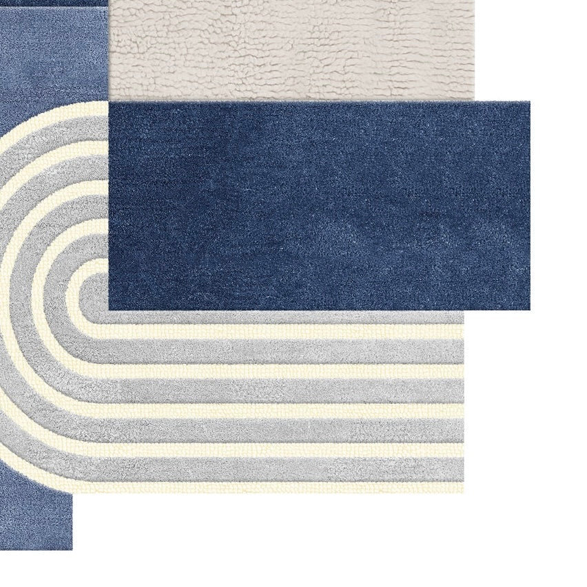 Indigo Grid Geometric Designer Rug