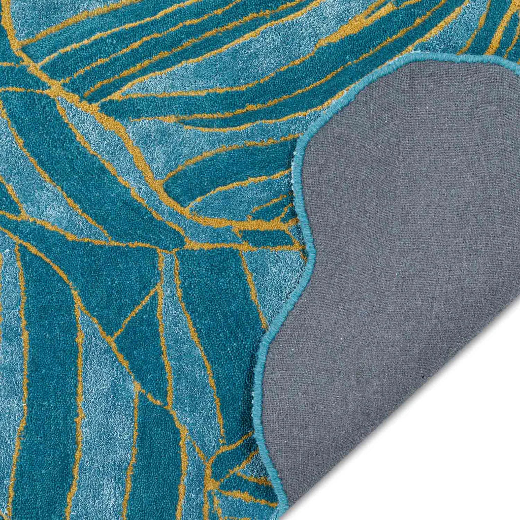 Blue Tropical Foliage Pattern Irregular Rug
