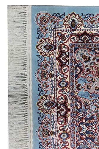 Soft Blue Irani Carpet with Subtle Vintage Floral Artwork