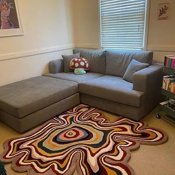 Irregular Shaped Handmade Wool Rug | Modern Colourful Stripe Premium Area Rug Perfect for Home Decor