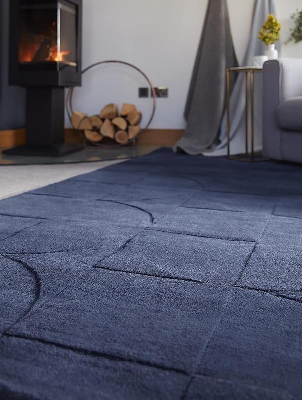 Indigo Circle Grid Designer Rug