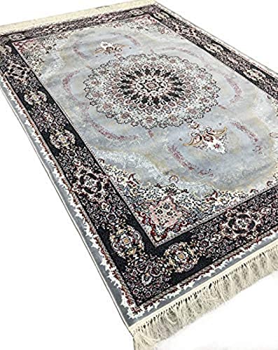 Artistic Irani Light Grey Carpet with Ornamental Medallion Center