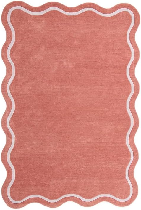 Dusty Coral Scalloped Border Modern Carpet