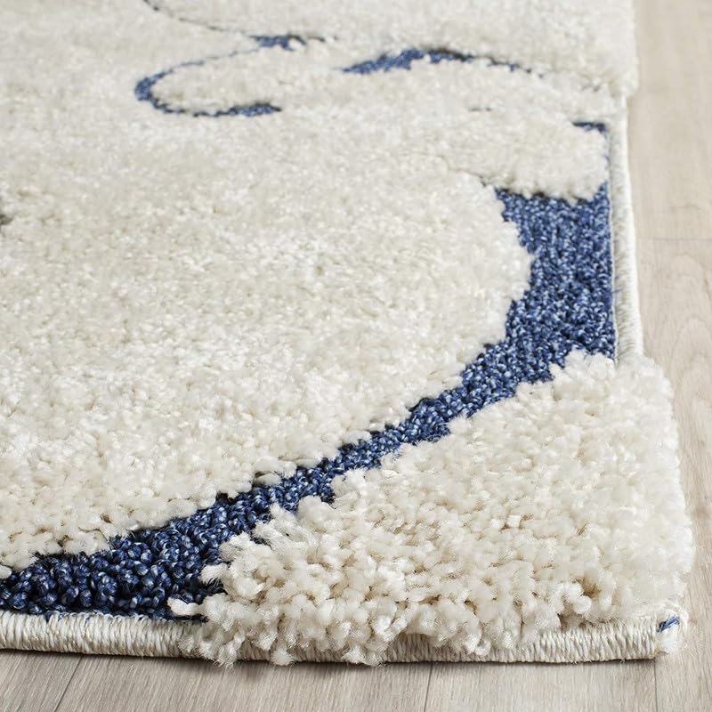 Ivory Blue Scroll Area Rug