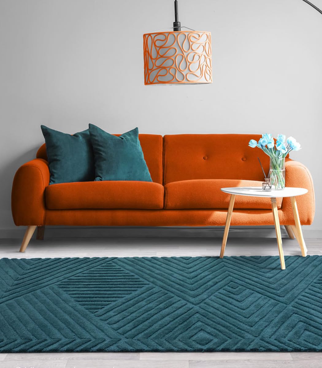 Teal Geometric Textured Area Rug