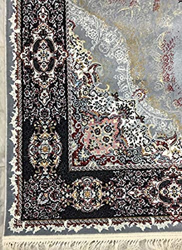 Artistic Irani Light Grey Carpet with Ornamental Medallion Center