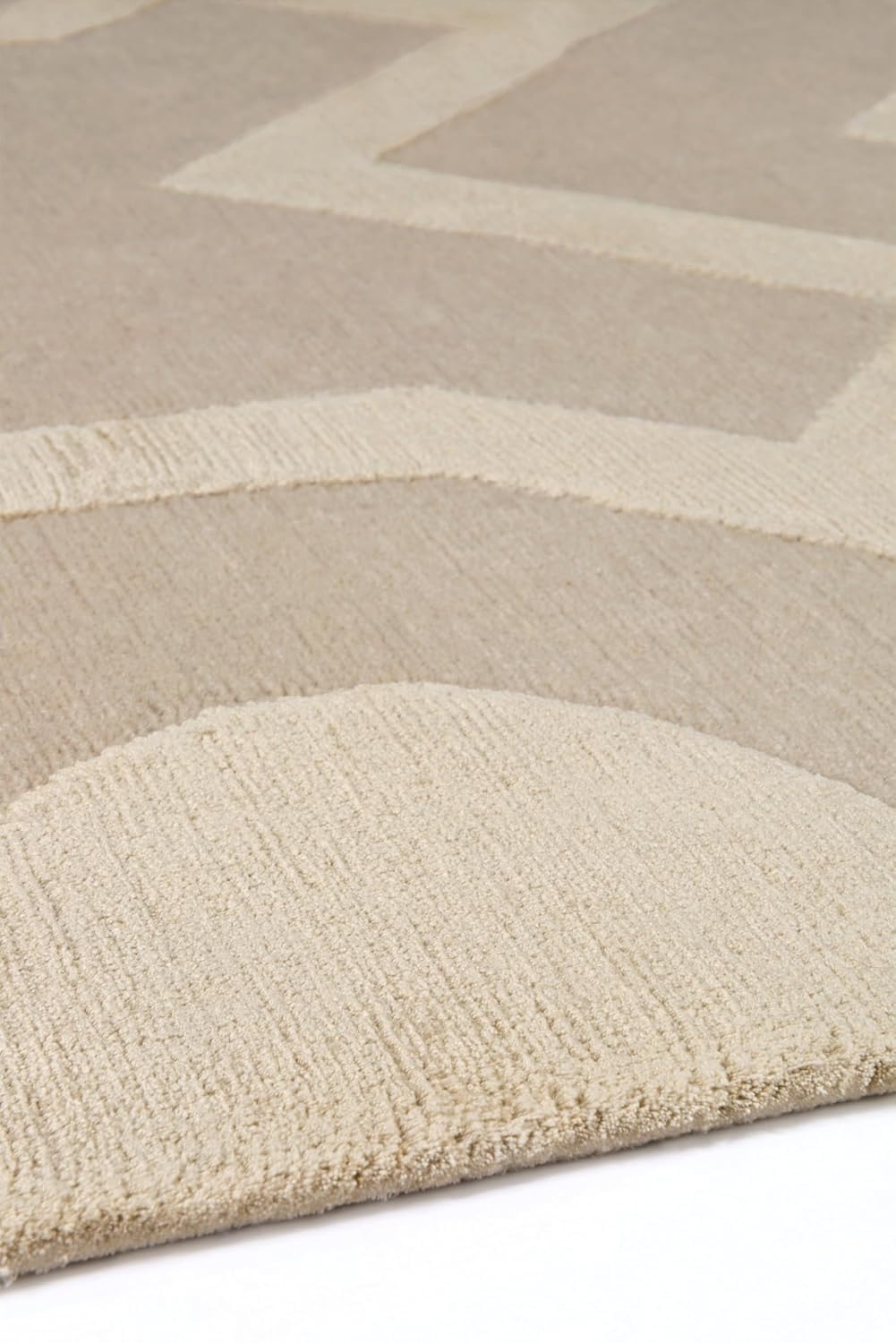 Beige Geometric Wool & Viscose Luxury Carpet