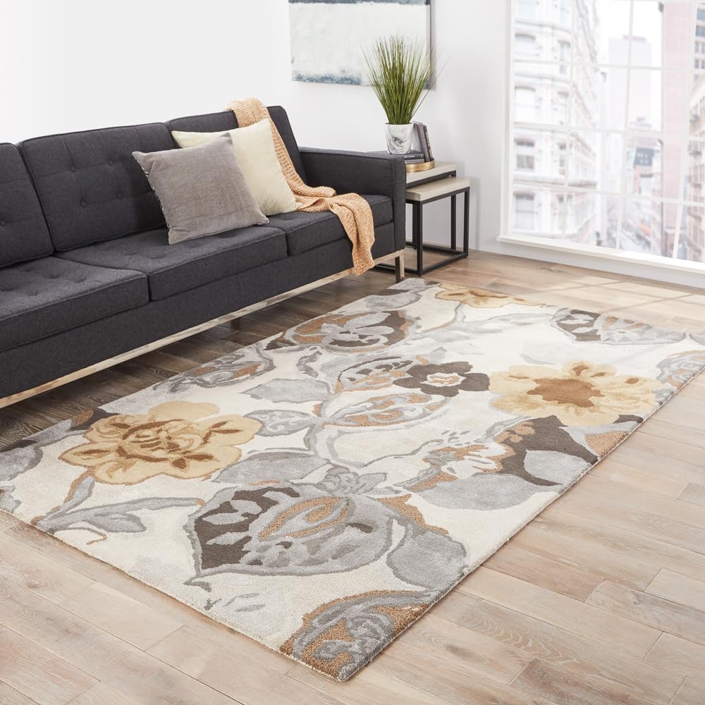 Elegant Floral Beige Area Rug