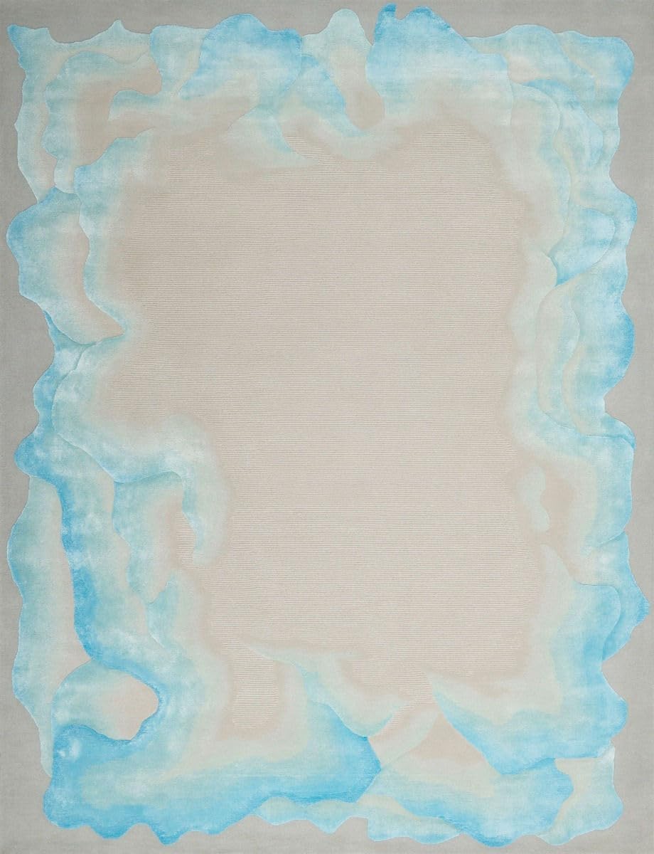 Aqua Blue Abstract Wool & Viscose Carpet