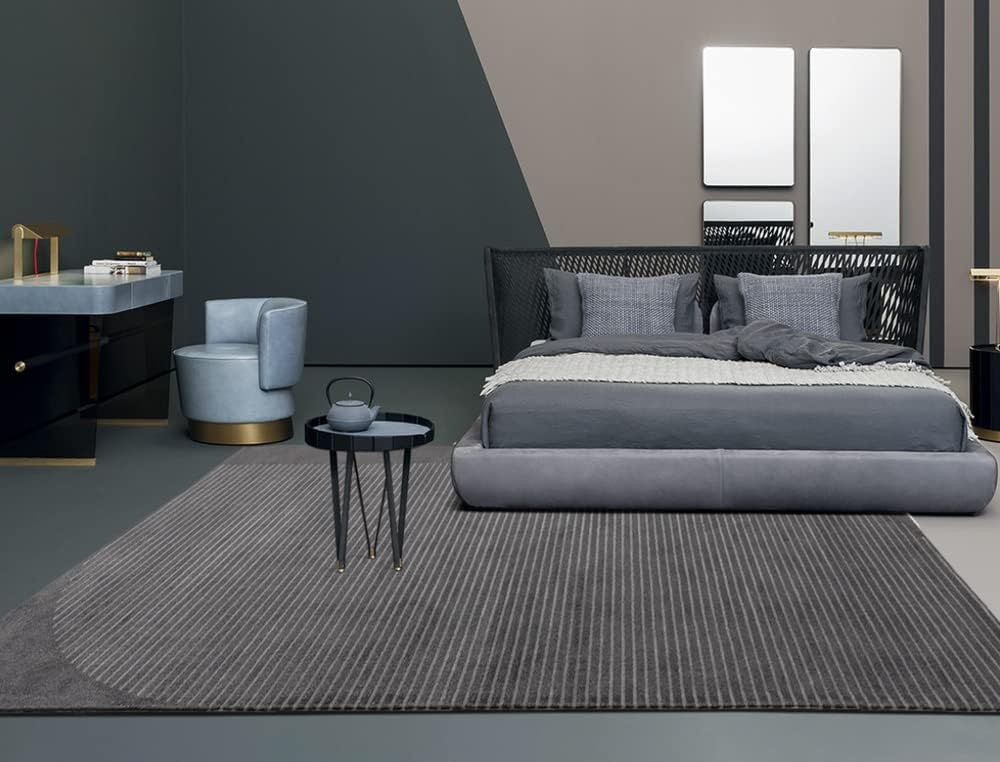 Luxury Charcoal Linear Texture Wool Carpet