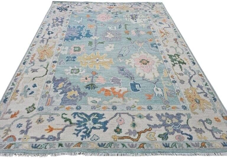 Hand Knotted Oushak Rug for Living Room, Dining Room, Office, Bedroom, Hand Knotted Wool Rug
