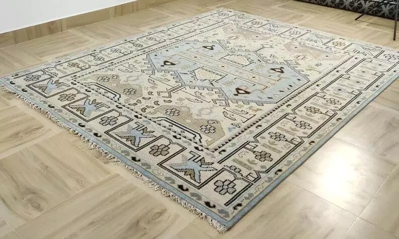Hand Knotted Oushak Rug for Living Room, Dining Room, Office, Bedroom, Hand Knotted Wool Rug