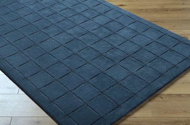 Contemporary navy blue grid design Rug