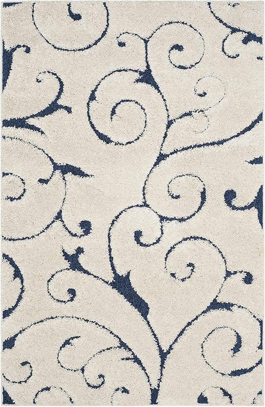Ivory Blue Scroll Area Rug