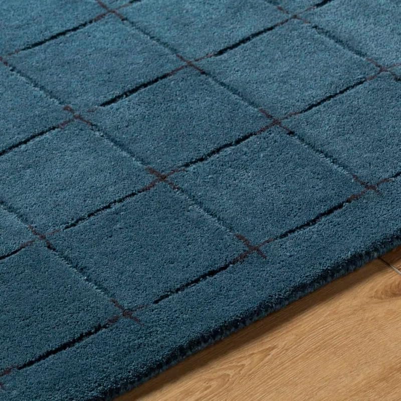 Contemporary navy blue grid design Rug