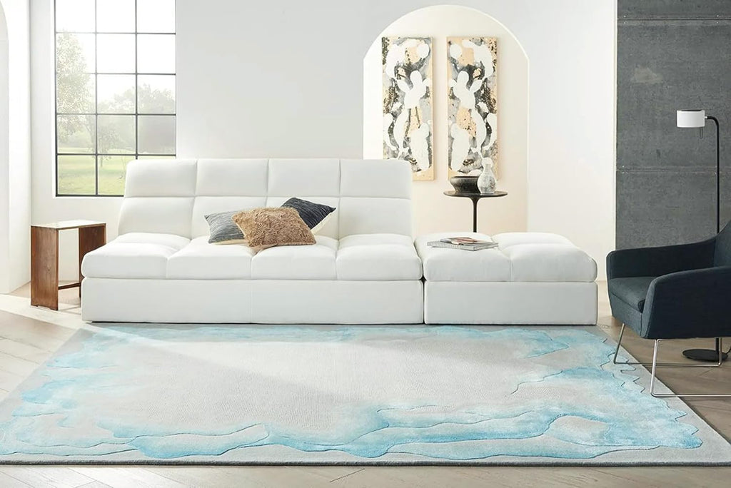 Aqua Blue Abstract Wool & Viscose Carpet