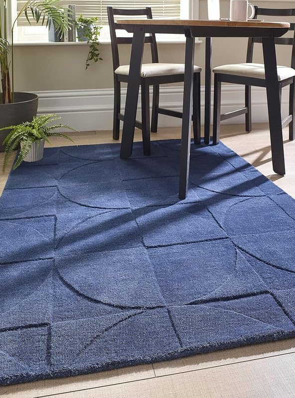 Indigo Circle Grid Designer Rug