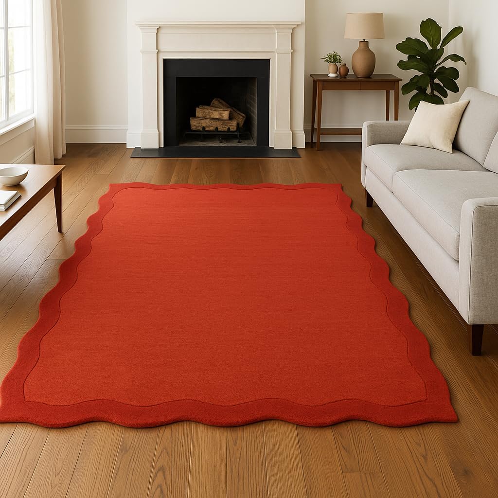 Premium Sunset Orange Scalloped Area Rug