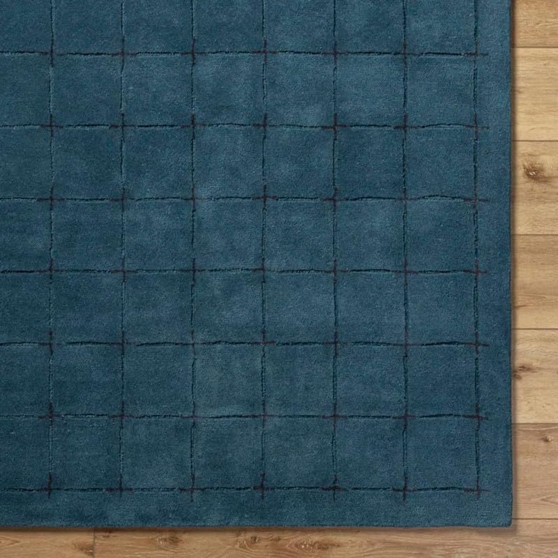 Contemporary navy blue grid design Rug