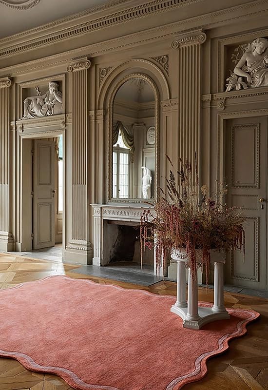 Dusty Coral Scalloped Border Modern Carpet