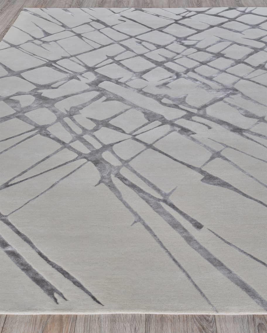 Light Grey Carved Pattern Wool & Viscose Carpet