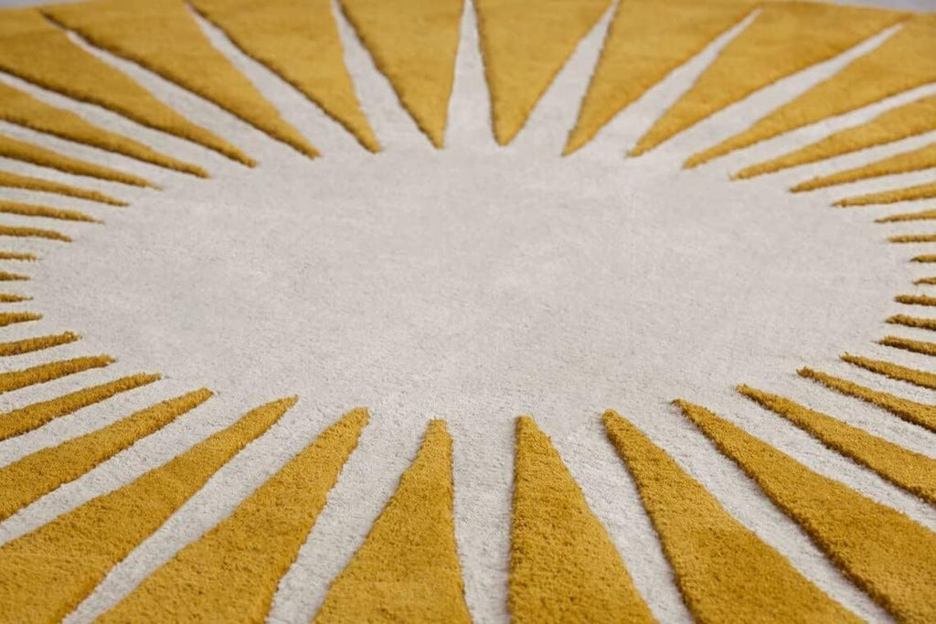 Mustard Yellow Sunburst Round Carpet
