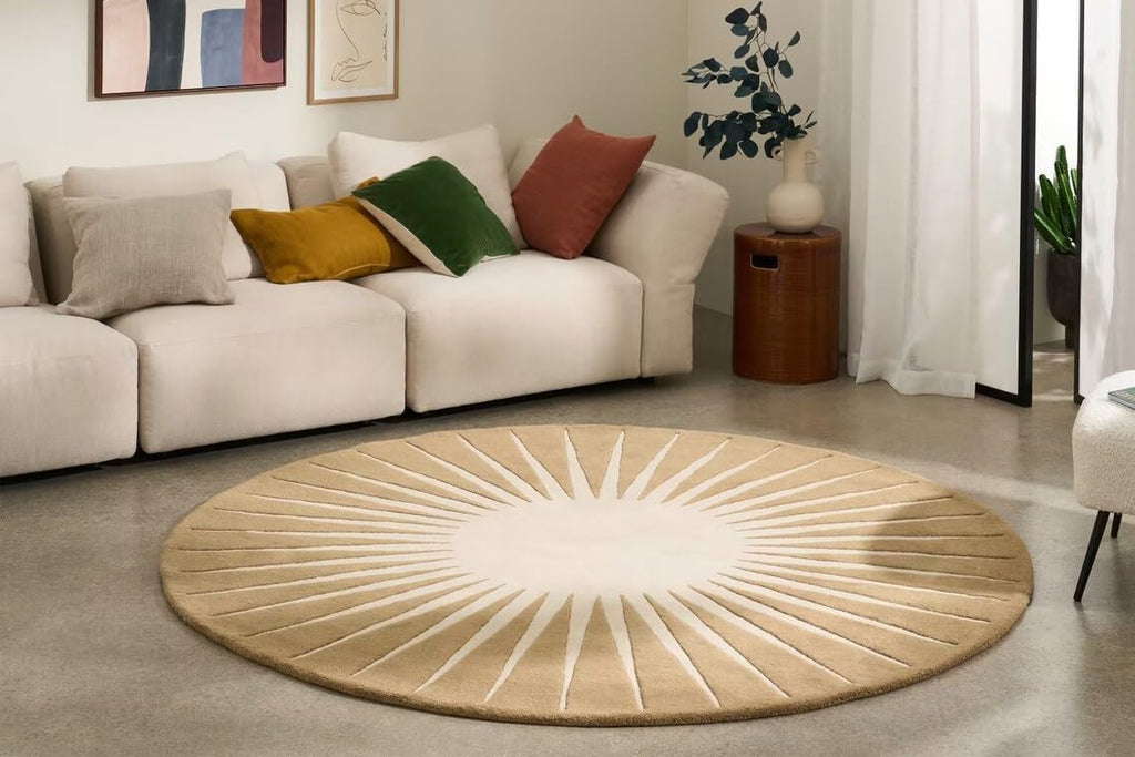 Beige Sunburst Round Carpet