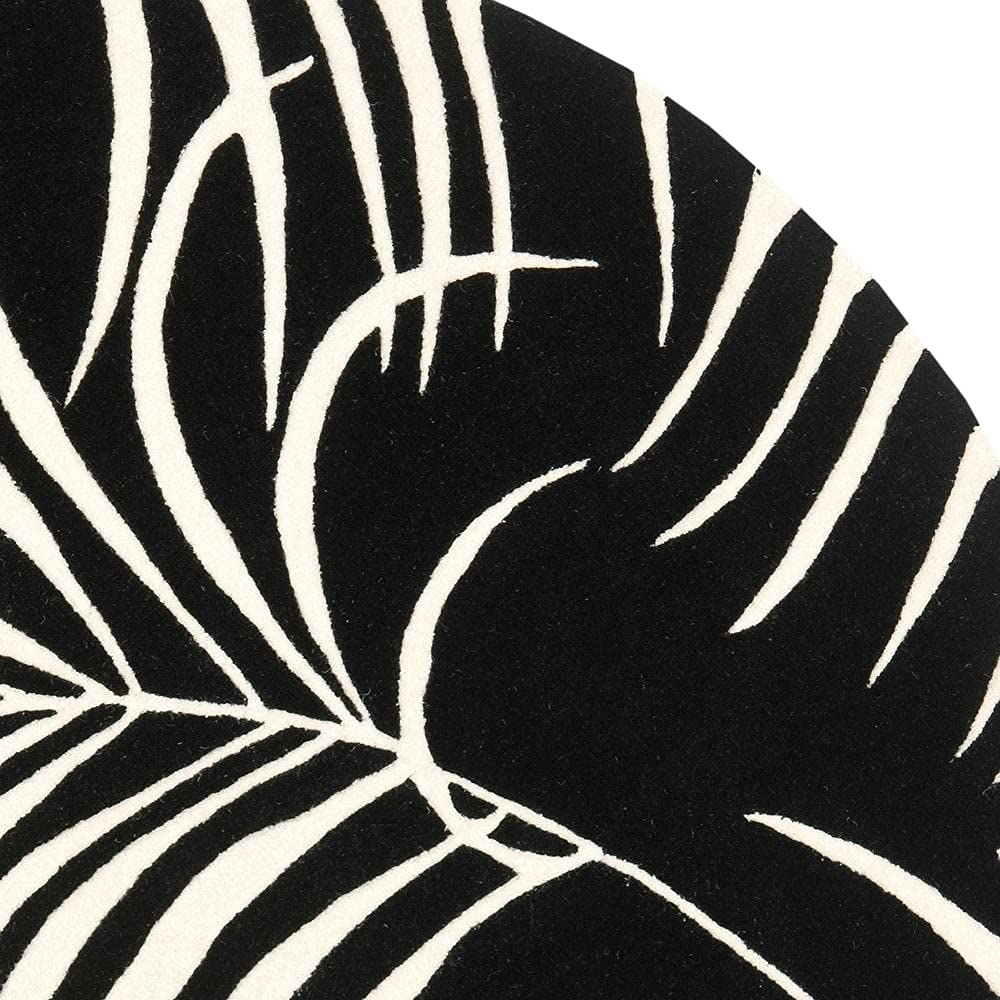 Black Tropical Leaf Round Carpet