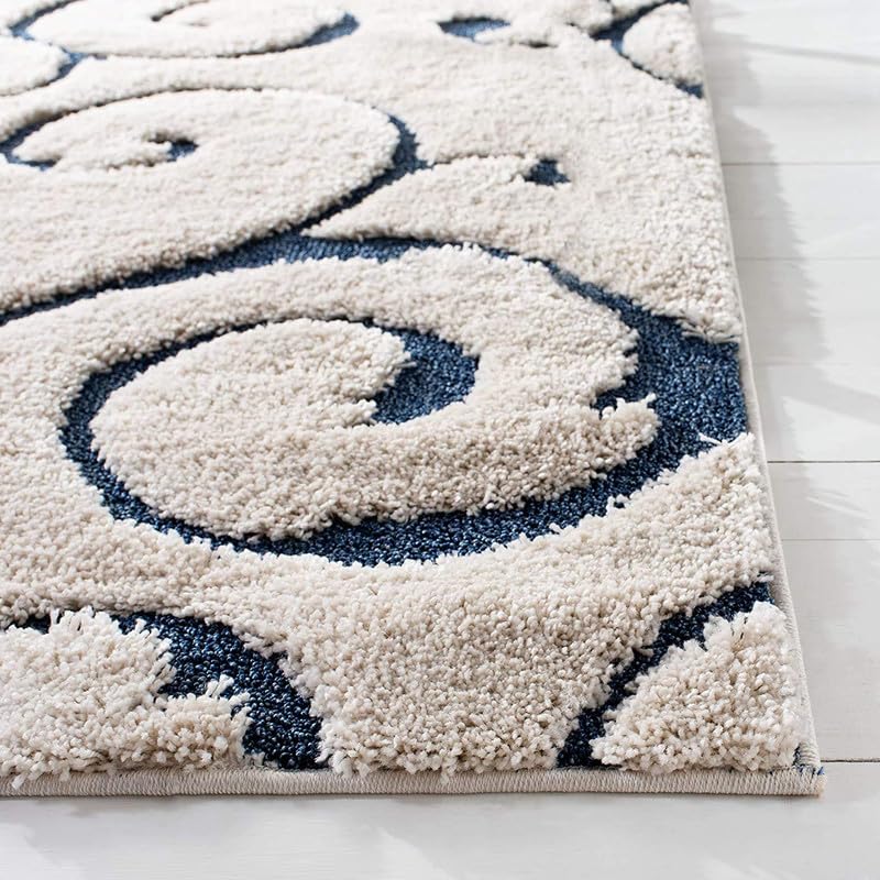 Ivory Blue Scroll Area Rug