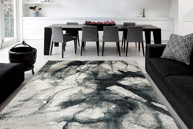 Modern Marble Effect Monochrome Area Rug