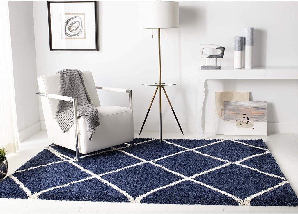 Diamond Pattern Blue Carpet & Rug