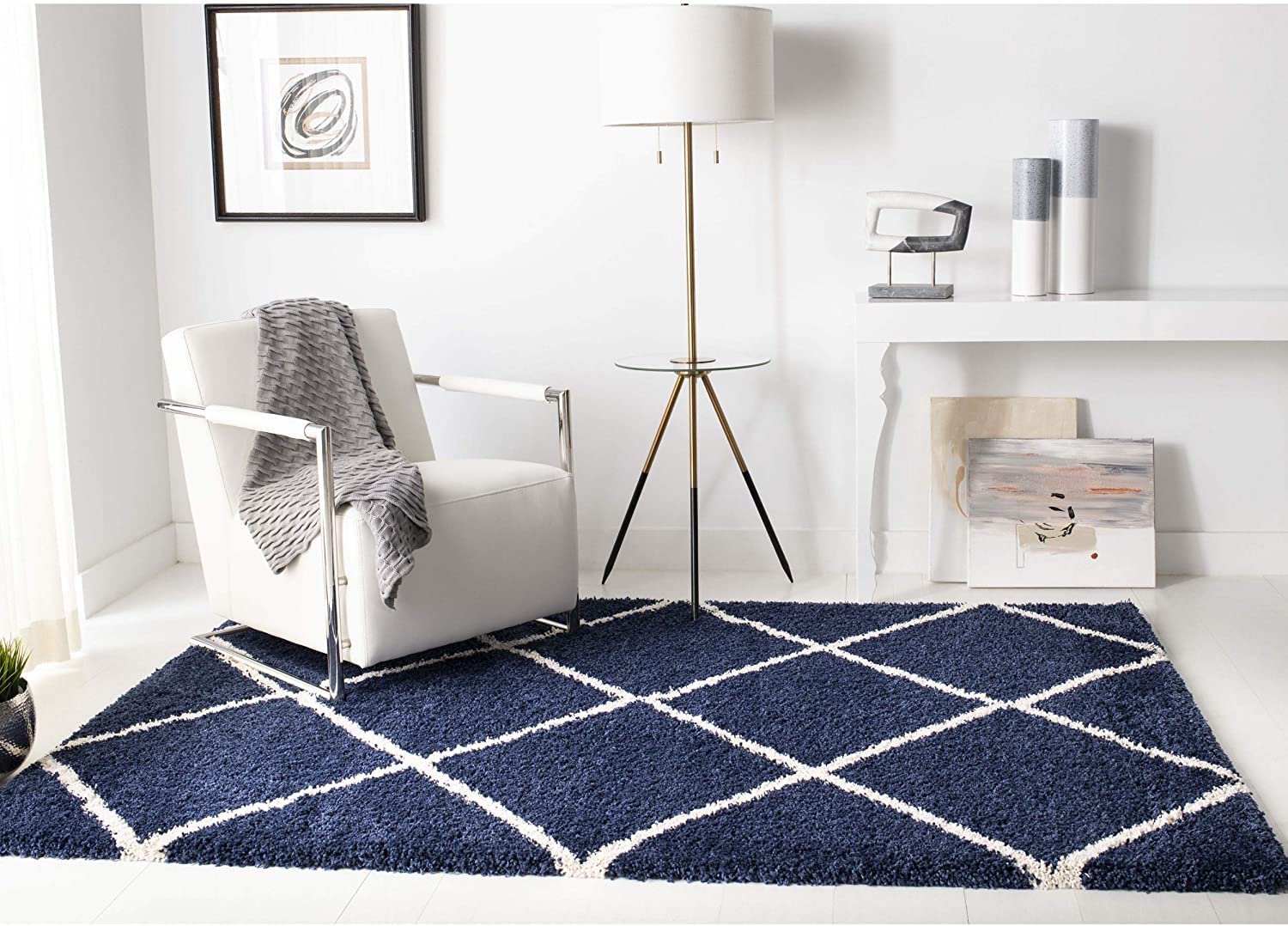 Diamond Pattern Blue Carpet & Rug