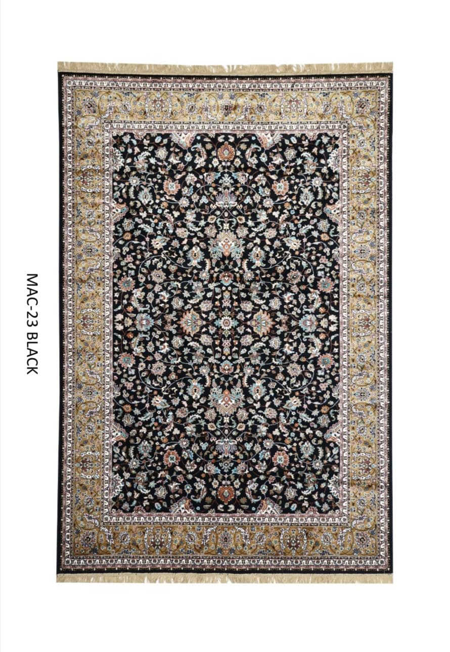 Intricate Floral Pattern with Gold Accents Persian Silk Rug