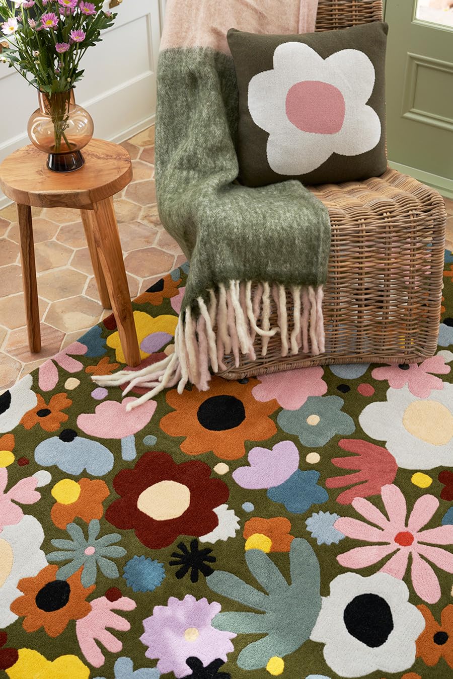Handmade Carpet Colorful Floral Rug