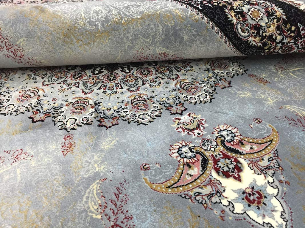 Artistic Irani Light Grey Carpet with Ornamental Medallion Center