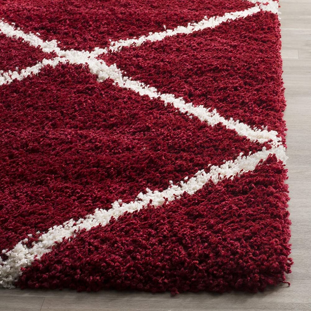 Crimson Geometric Grid Plush Carpet & Rug